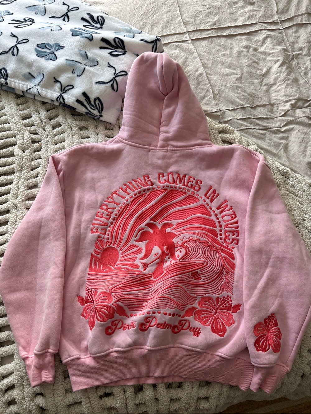 pink palm puff hoodie xxs